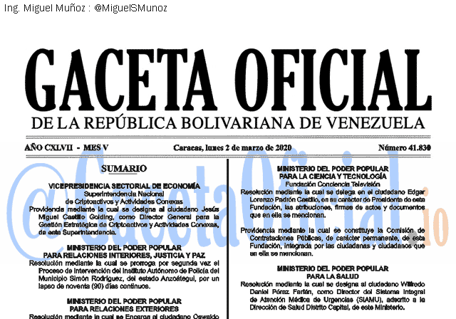 Gaceta Oficial 41830 del 2 marzo 2020