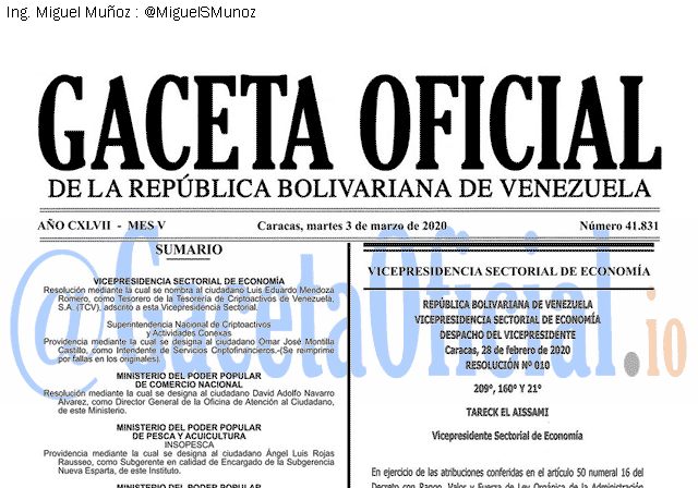 Gaceta Oficial 41831 del 3 marzo 2020