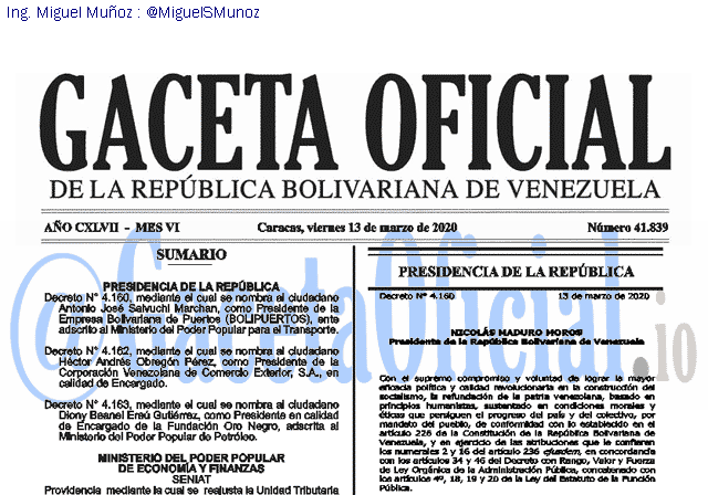 Gaceta Oficial 41839 del 13 marzo 2020