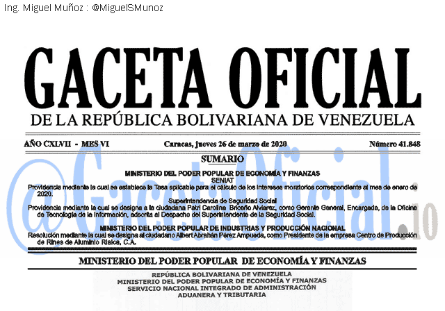 Gaceta Oficial 41848 del 26 abril 2020