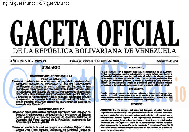 Gaceta Oficial 41854 del 3 abril 2020