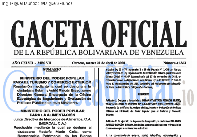Gaceta Oficial 41863 del 21 abril 2020