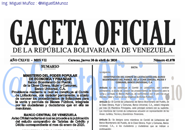 Gaceta Oficial 41870 del 30 abril 2020