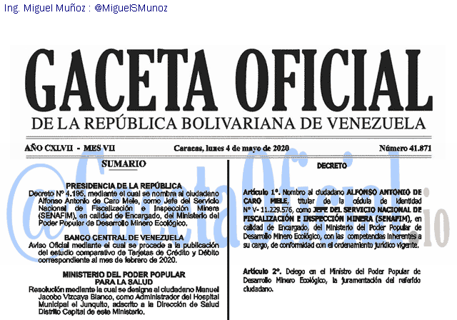 Gaceta Oficial 41871 del 4 mayo 2020