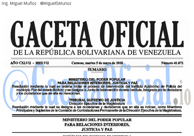Gaceta Oficial 41872 del 5 mayo 2020
