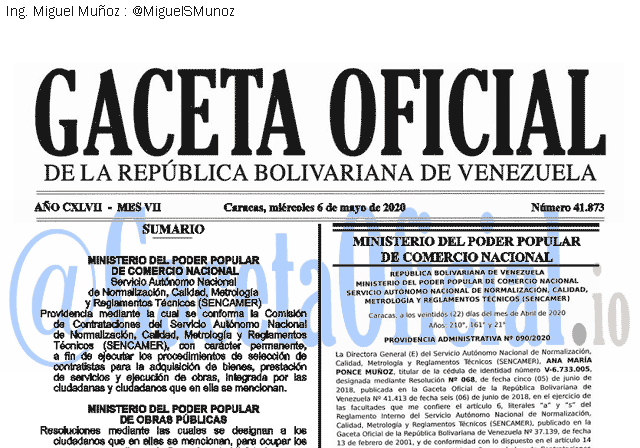 Gaceta Oficial 41873 del 6 mayo 2020