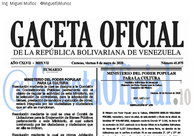 Gaceta Oficial 41875 del 8 mayo 2020