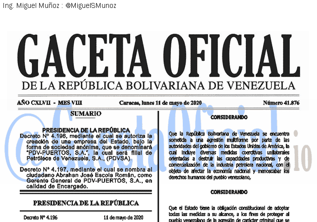 Gaceta Oficial 41876 del 11 mayo 2020