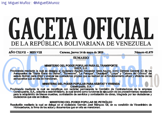 Gaceta Oficial 41879 del 14 mayo 2020