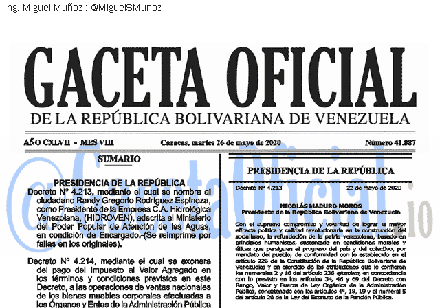 Gaceta Oficial 41887 del 26 mayo 2020