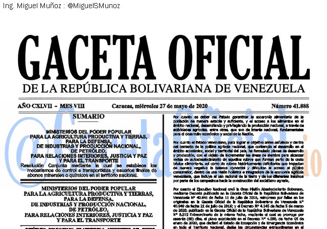 Gaceta Oficial 41888 del 27 mayo 2020