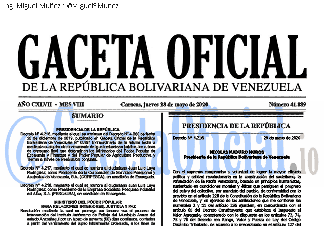 Gaceta Oficial 41889 del 28 mayo 2020