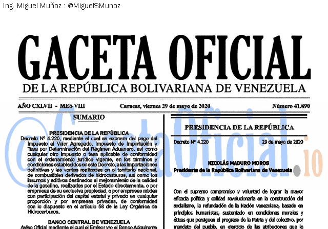 Gaceta Oficial 41890 del 29 mayo 2020