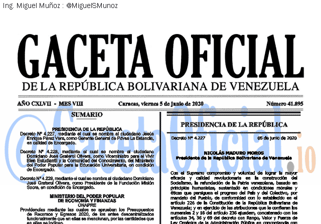 Gaceta Oficial 41895 del 5 junio 2020