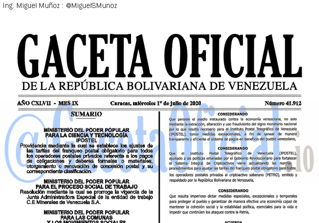 Gaceta Oficial 41912 del 1 julio 2020