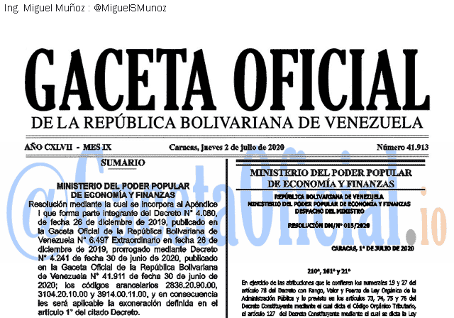 Gaceta Oficial 41913 del 2 julio 2020