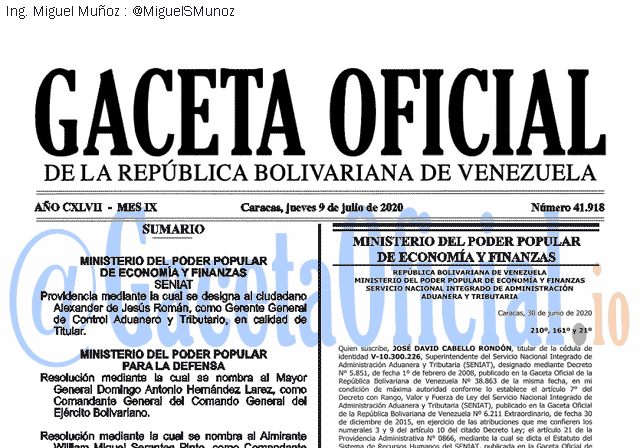 Gaceta Oficial 41918 del 9 julio 2020