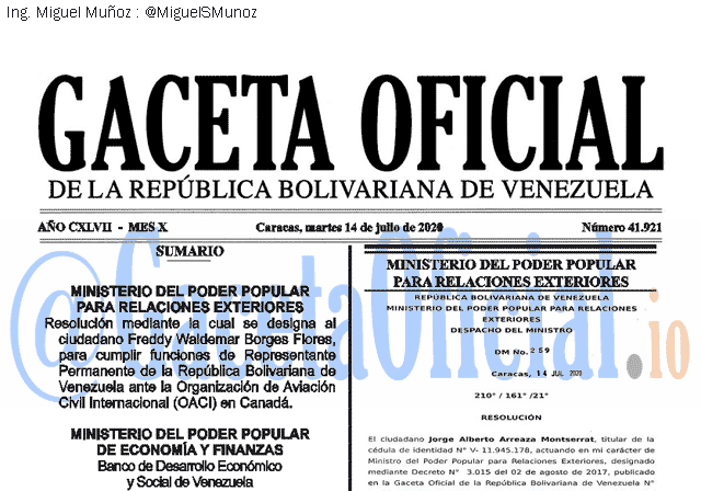 Gaceta Oficial 41921 del 14 julio 2020