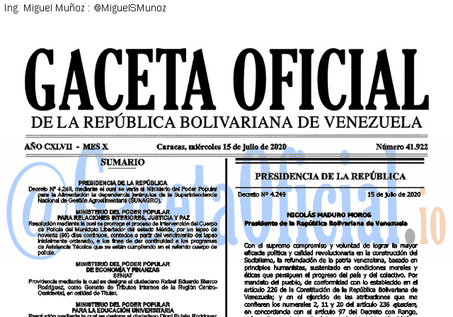 Gaceta Oficial 41922 del 15 julio 2020