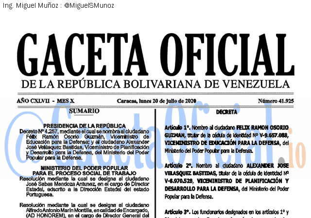 Gaceta Oficial 41925 del 20 julio 2020