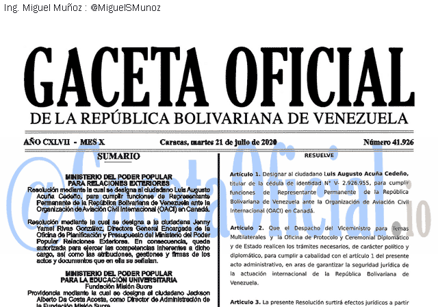 Gaceta Oficial 41926 del 21 julio 2020