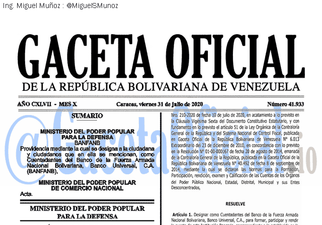 Gaceta Oficial 41933 del 31 julio 2020