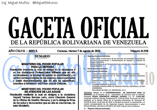 Gaceta Oficial 41938 del 7 agosto 2020