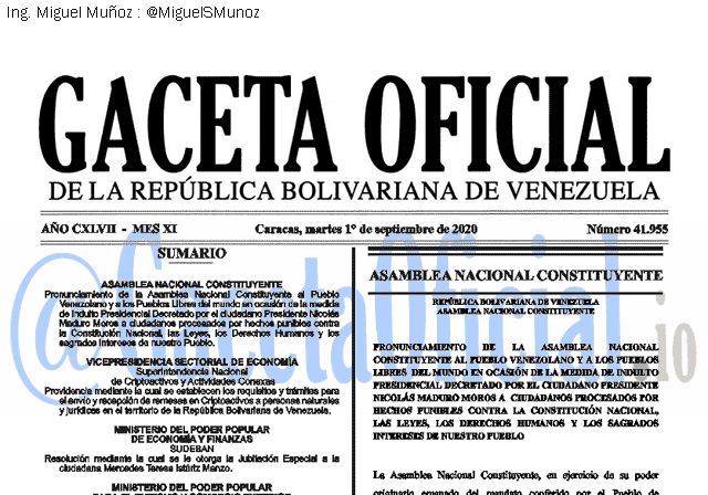 Gaceta Oficial 41955 del 1 septiembre 2020
