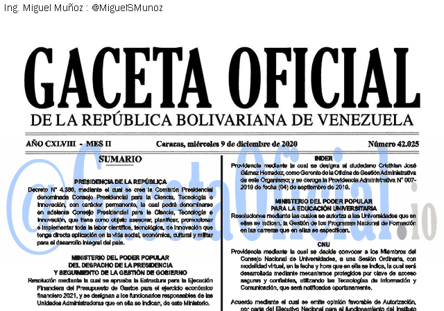 Gaceta Oficial 42025 del 9 diciembre 2020