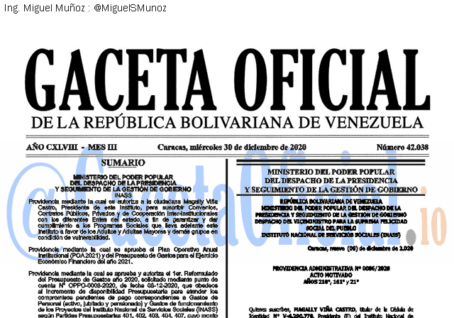 Gaceta Oficial 42038 del 30 diciembre 2020