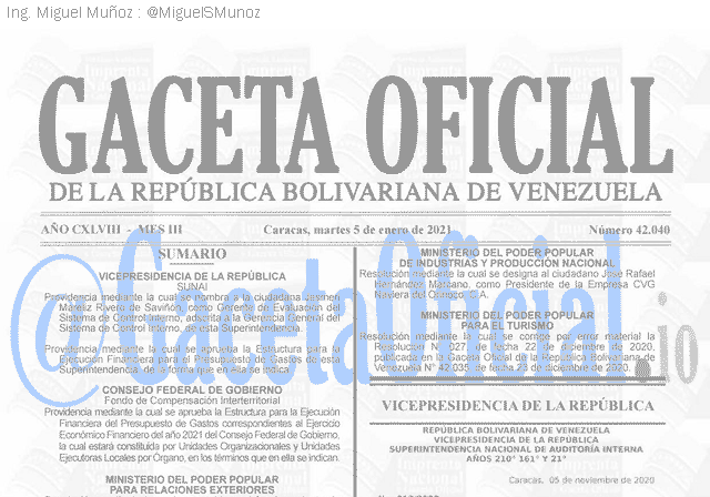 Gaceta Oficial 42040 del 5 Enero 2021