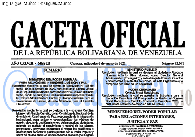 Gaceta Oficial 42041 del 6 Enero 2021