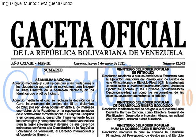 Gaceta Oficial 42042 del 7 Enero 2021