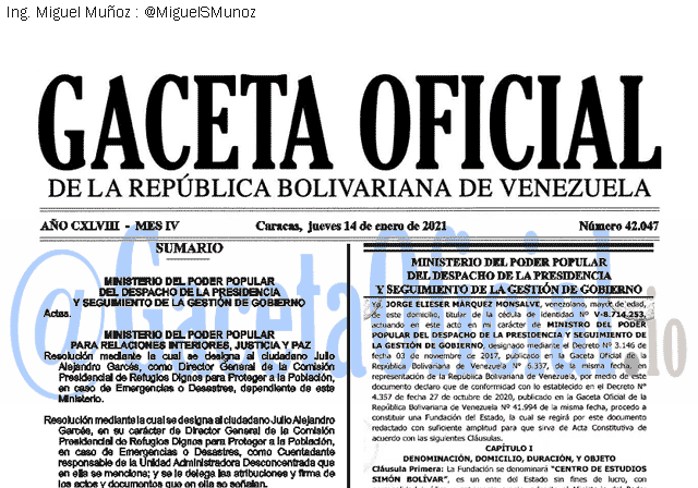 Gaceta Oficial 42047 del 14 Enero 2021