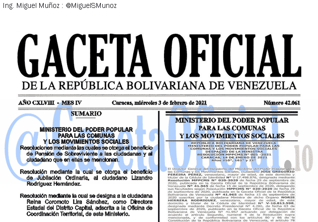 Gaceta Oficial 42061 del 3 febrero 2021