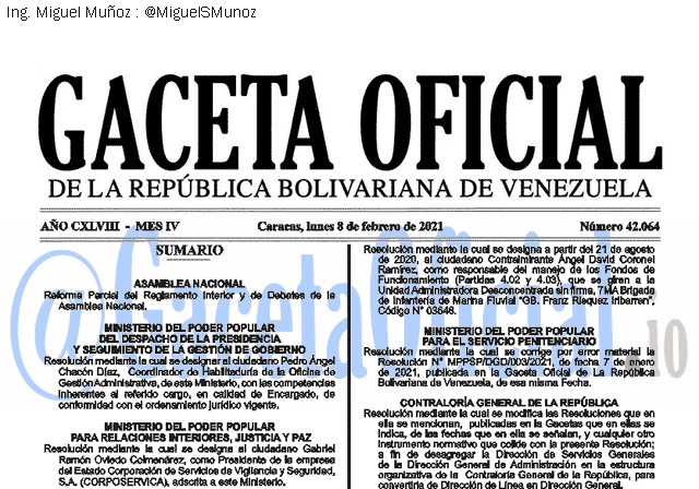 Gaceta Oficial 42064 del 8 febrero 2021