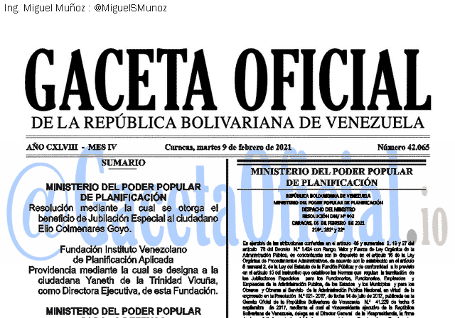 Gaceta Oficial 42065 del 9 febrero 2021