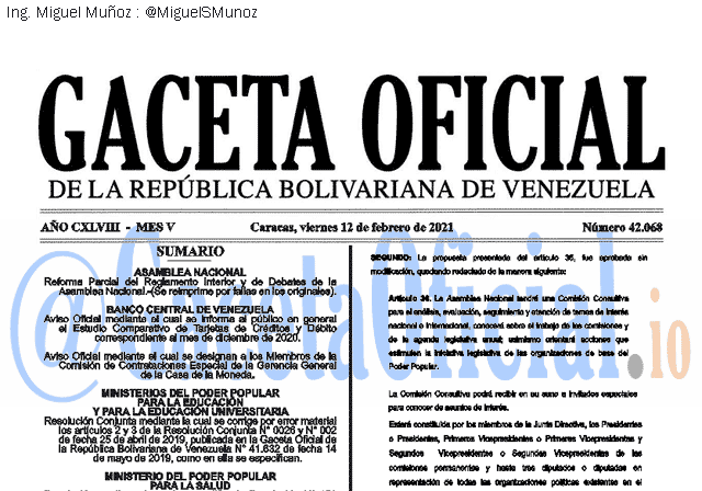 Gaceta Oficial 42068 del 12 febrero 2021