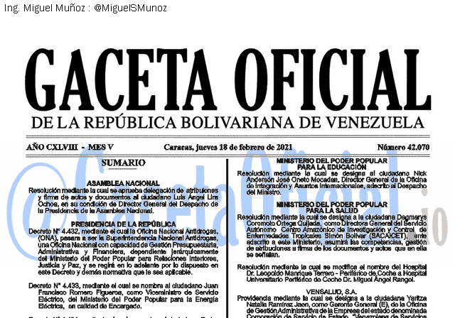 Gaceta Oficial 42070 del 18 febrero 2021