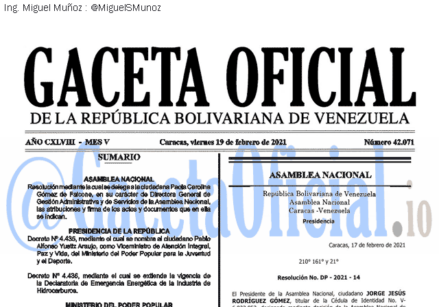 Gaceta Oficial 42071 del 19 febrero 2021
