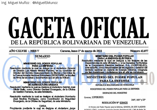 Gaceta Oficial 42077 del 1 marzo 2021