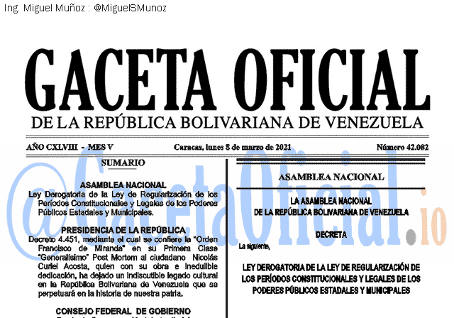 Gaceta Oficial 42082 del 8 marzo 2021