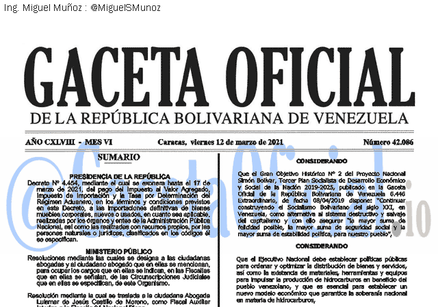 Gaceta Oficial 42086 del 12 marzo 2021