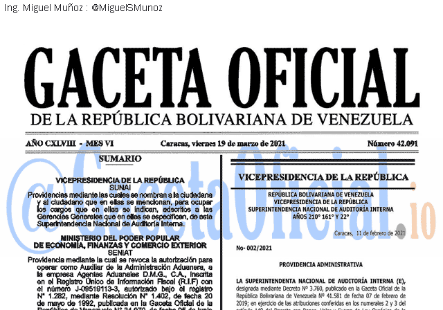 Gaceta Oficial 42091 del 19 marzo 2021