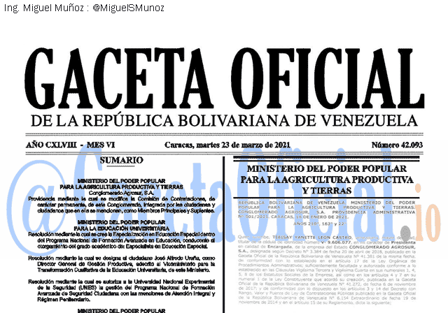 Gaceta Oficial 42093 del 23 marzo 2021