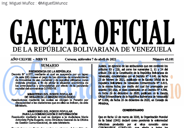 Gaceta Oficial 42101 del 7 abril 2021