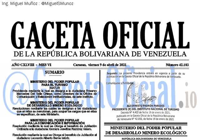 Gaceta Oficial 42103 del 9 abril 2021 Gaceta Oficial 42103 del 9 abril 2021