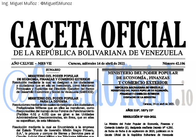 Gaceta Oficial 42106 del 14 abril 2021 Gaceta Oficial 42106 del 14 abril 2021