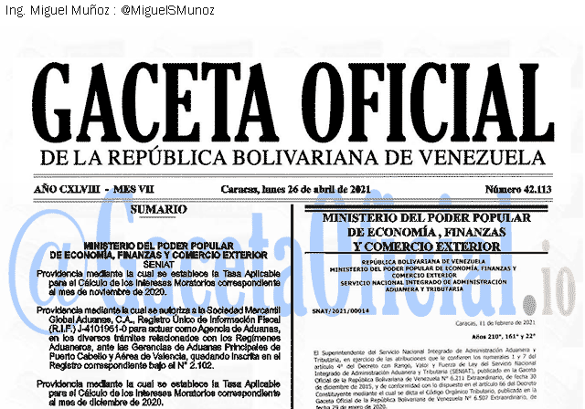 Gaceta Oficial 42113 del 26 abril 2021 Gaceta Oficial 42113 del 26 abril 2021