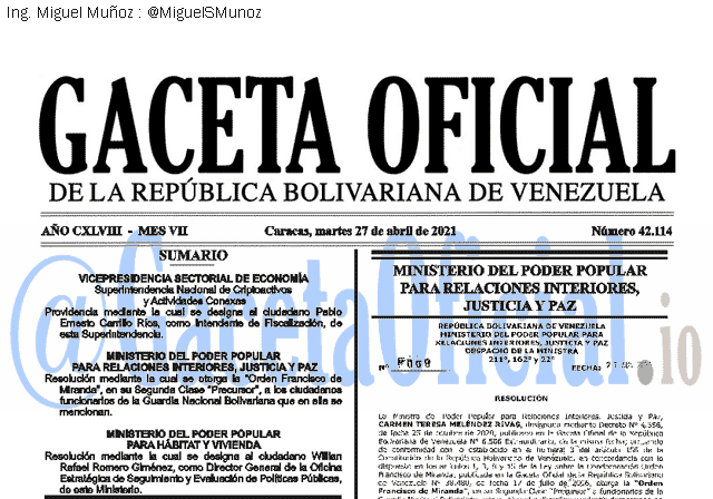 Gaceta Oficial 42114 del 27 abril 2021 Gaceta Oficial 42114 del 27 abril 2021